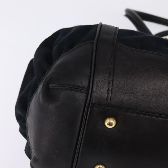 GUCCI GG Canvas Hand Bag Black Gold Auth SW1542