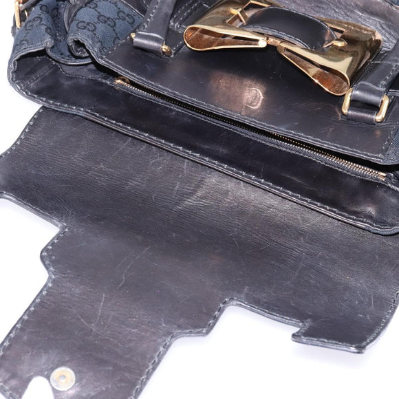 GUCCI GG Canvas Hand Bag Black Gold Auth SW1542