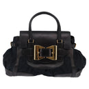 GUCCI GG Canvas Hand Bag Black Gold Auth SW1542-13