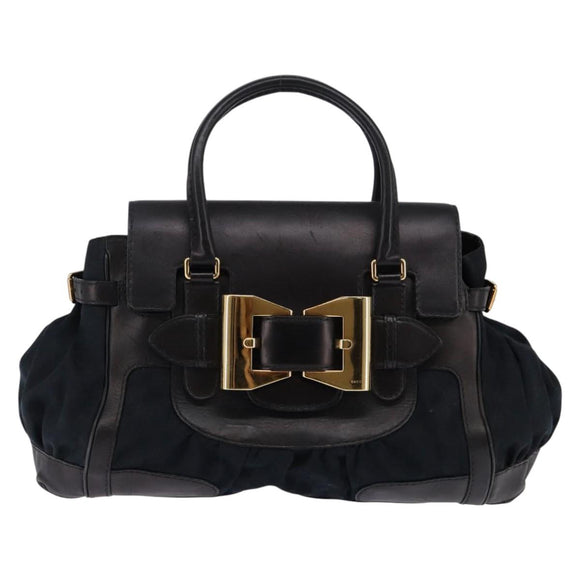 GUCCI GG Canvas Hand Bag Black Gold Auth SW1542