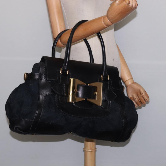 GUCCI GG Canvas Hand Bag Black Gold Auth SW1542