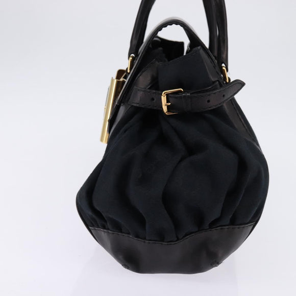GUCCI GG Canvas Hand Bag Black Gold Auth SW1542