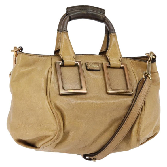 Chloe Etel Hand Bag Leather 2way Beige Gold Auth SW1546