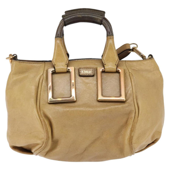 Chloe Etel Hand Bag Leather 2way Beige Gold Auth SW1546