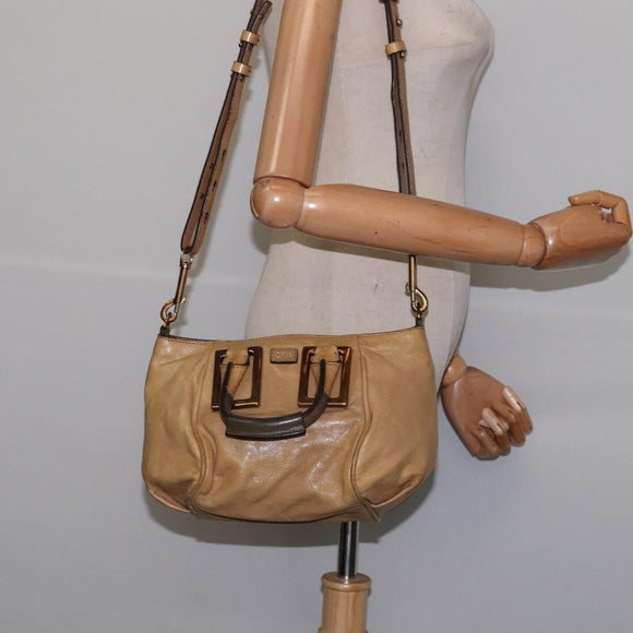 Chloe Etel Hand Bag Leather 2way Beige Gold Auth SW1546