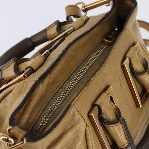 Chloe Etel Hand Bag Leather 2way Beige Gold Auth SW1546