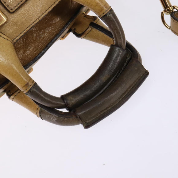 Chloe Etel Hand Bag Leather 2way Beige Gold Auth SW1546