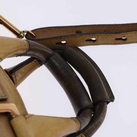 Chloe Etel Hand Bag Leather 2way Beige Gold Auth SW1546