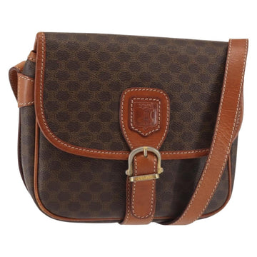 CELINE Macadam Canvas Shoulder Bag PVC Leather Brown Gold Auth SW1550
