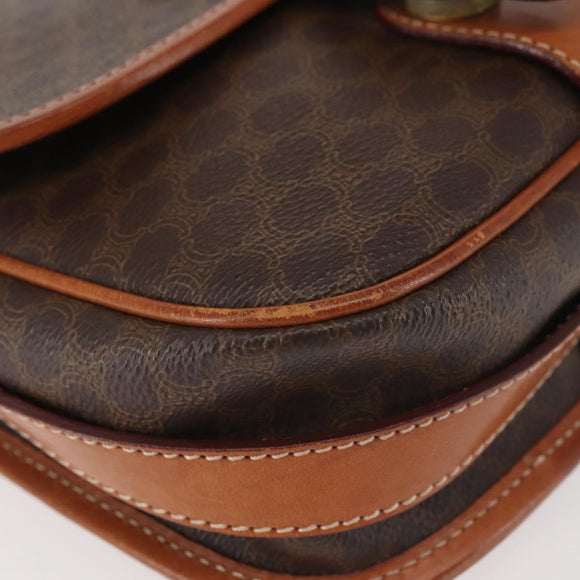 CELINE Macadam Canvas Shoulder Bag PVC Leather Brown Gold Auth SW1550