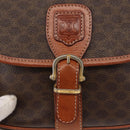 CELINE Macadam Canvas Shoulder Bag PVC Leather Brown Gold Auth SW1550-17