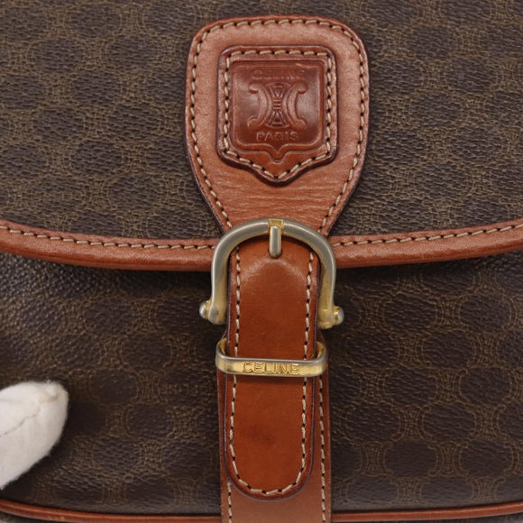 CELINE Macadam Canvas Shoulder Bag PVC Leather Brown Gold Auth SW1550