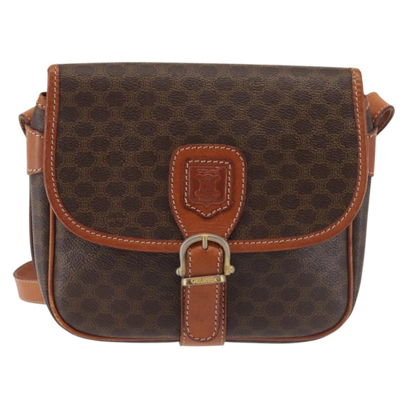 CELINE Macadam Canvas Shoulder Bag PVC Leather Brown Gold Auth SW1550