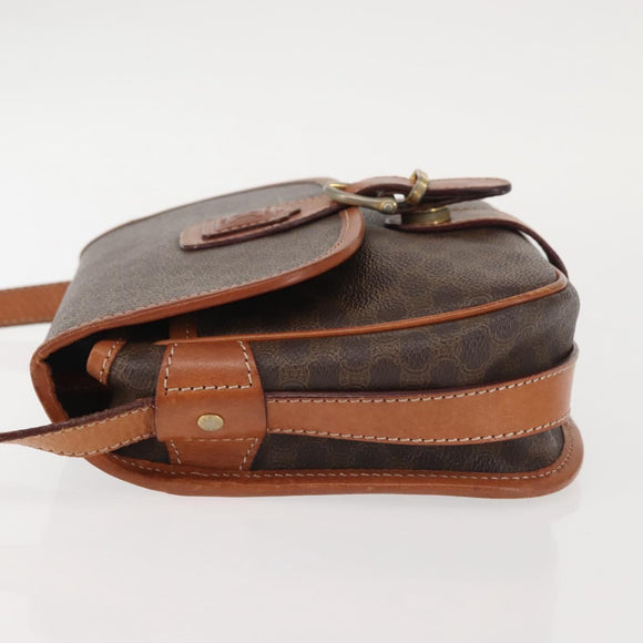 CELINE Macadam Canvas Shoulder Bag PVC Leather Brown Gold Auth SW1550