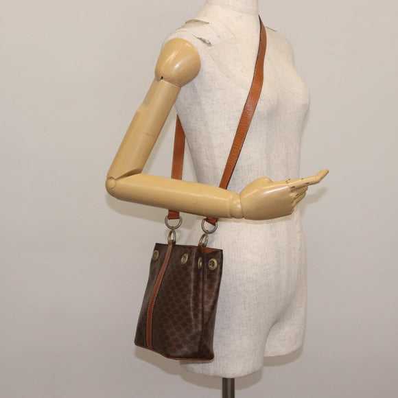 CELINE Macadam Canvas Shoulder Bag PVC Leather Brown Gold Auth SW1551
