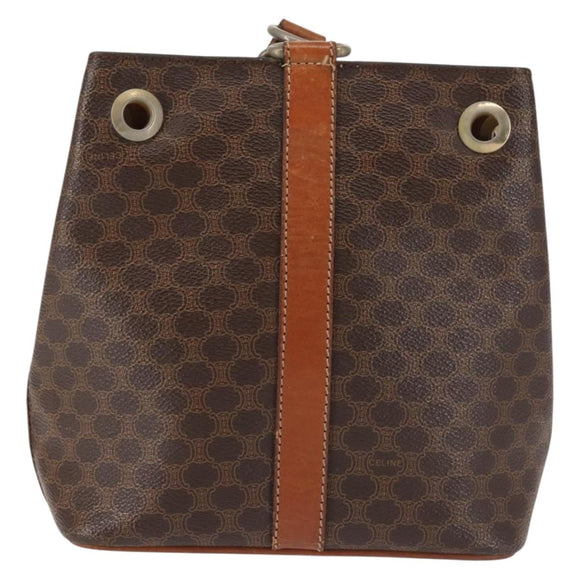 CELINE Macadam Canvas Shoulder Bag PVC Leather Brown Gold Auth SW1551