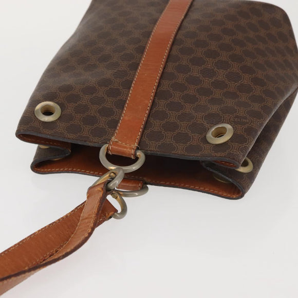 CELINE Macadam Canvas Shoulder Bag PVC Leather Brown Gold Auth SW1551