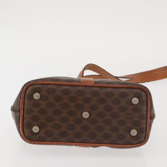 CELINE Macadam Canvas Shoulder Bag PVC Leather Brown Gold Auth SW1551