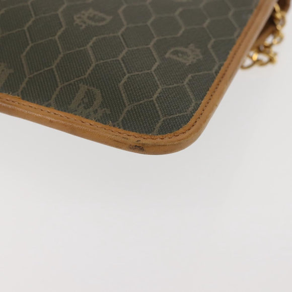 Christian Dior Honeycomb Canvas Chain Shoulder Bag PVC Brown Gold Auth SW1555