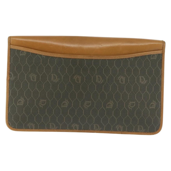 Christian Dior Honeycomb Canvas Chain Shoulder Bag PVC Brown Gold Auth SW1555