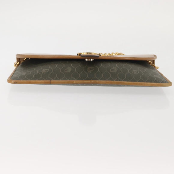 Christian Dior Honeycomb Canvas Chain Shoulder Bag PVC Brown Gold Auth SW1555