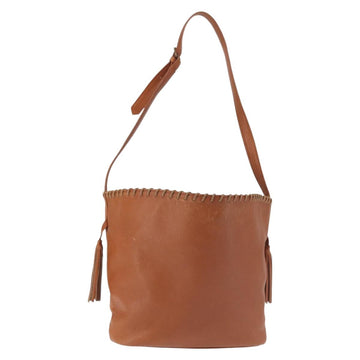 SAINT LAURENT Shoulder Bag Leather Brown Gold Auth SW1562