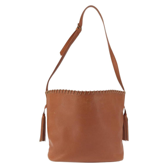 SAINT LAURENT Shoulder Bag Leather Brown Gold Auth SW1562