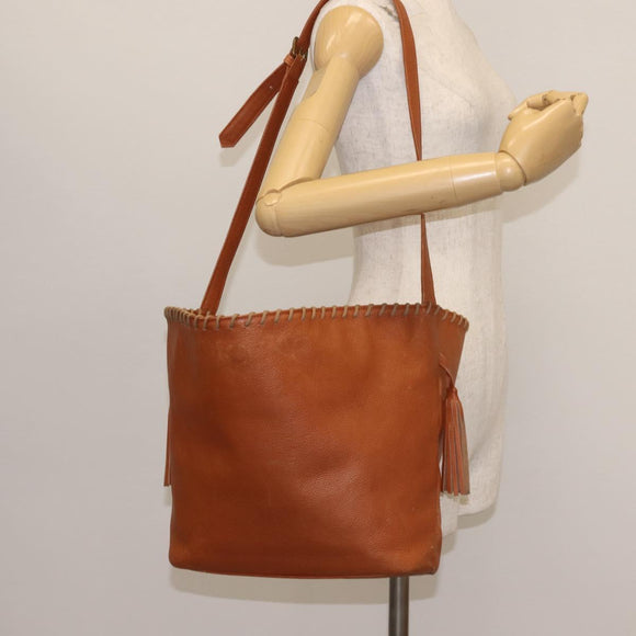 SAINT LAURENT Shoulder Bag Leather Brown Gold Auth SW1562