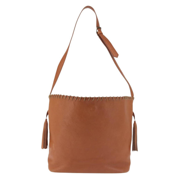 SAINT LAURENT Shoulder Bag Leather Brown Gold Auth SW1562