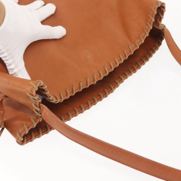 SAINT LAURENT Shoulder Bag Leather Brown Gold Auth SW1562