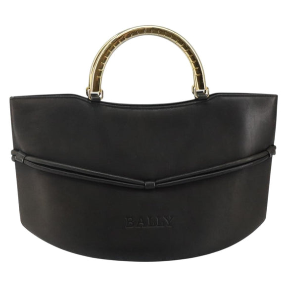 BALLY Hand Bag Leather Black Gold Auth SW1563