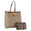 CELINE Macadam Canvas Shoulder Bag PVC Leather 2Set Brown Beige Auth SW1565-1