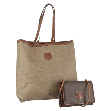 CELINE Macadam Canvas Shoulder Bag PVC Leather 2Set Brown Beige Auth SW1565