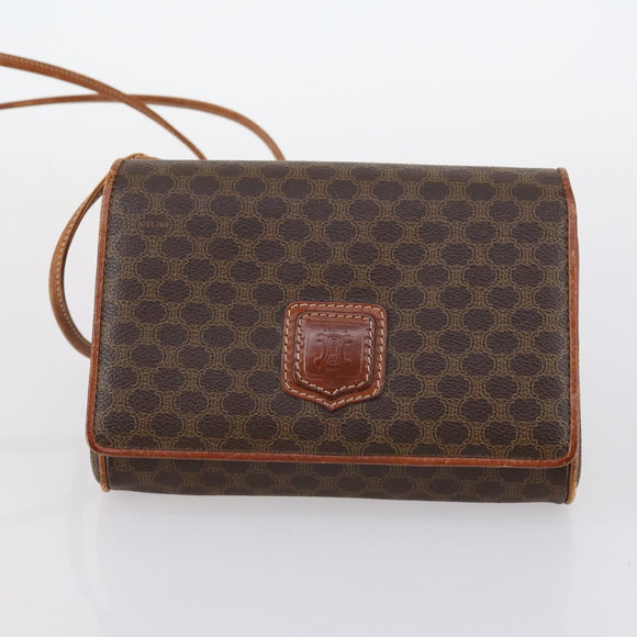 CELINE Macadam Canvas Shoulder Bag PVC Leather 2Set Brown Beige Auth SW1565