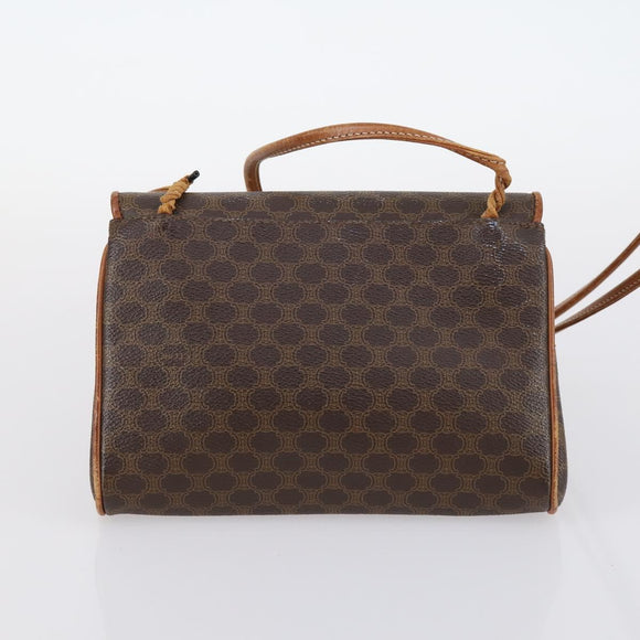 CELINE Macadam Canvas Shoulder Bag PVC Leather 2Set Brown Beige Auth SW1565