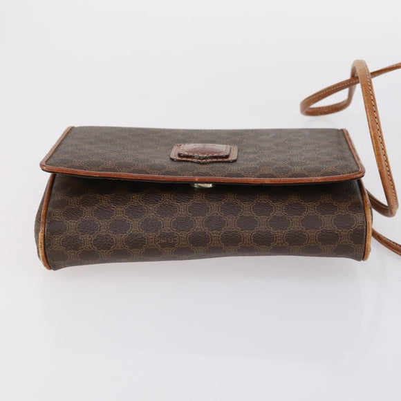 CELINE Macadam Canvas Shoulder Bag PVC Leather 2Set Brown Beige Auth SW1565