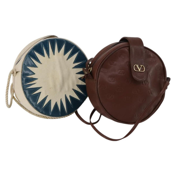 VALENTINO Saint Laurent Shoulder Bag Canvas Leather 2Set Beige Brown Auth SW1567