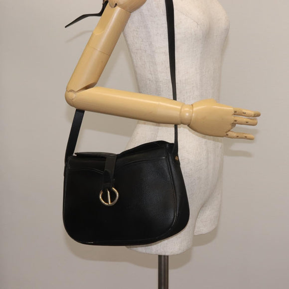 Christian Dior Honeycomb Canvas Shoulder Bag PVC Black Gold Auth SW1569