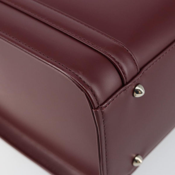 BURBERRY Hand Bag Leather Bordeaux Silver Auth sw1572