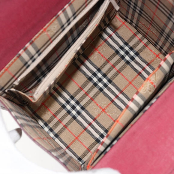 BURBERRY Hand Bag Leather Bordeaux Silver Auth sw1572