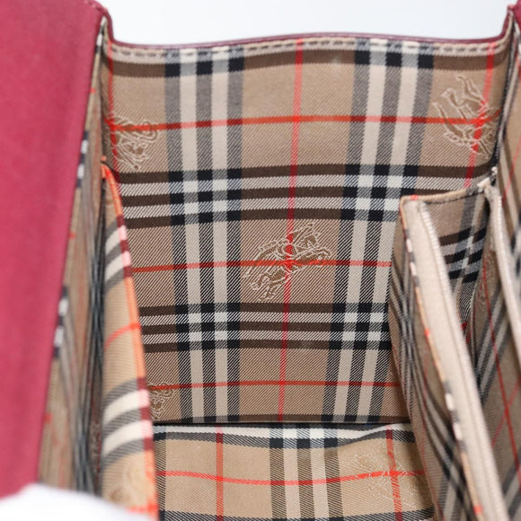 BURBERRY Hand Bag Leather Bordeaux Silver Auth sw1572