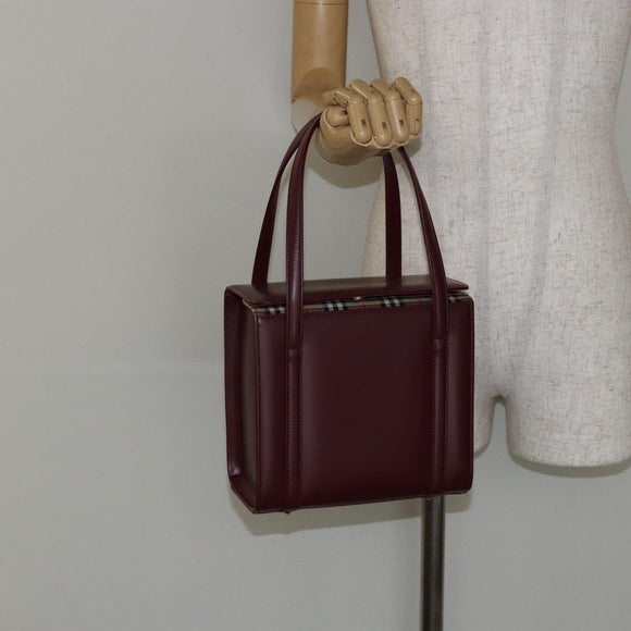 BURBERRY Hand Bag Leather Bordeaux Silver Auth sw1572