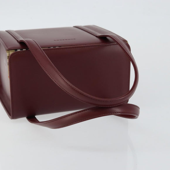 BURBERRY Hand Bag Leather Bordeaux Silver Auth sw1572