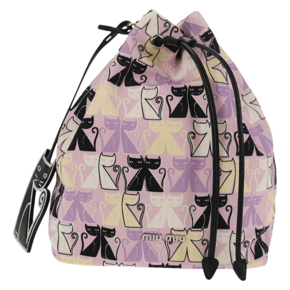 Miu Miu CANAPA CATS Pouch Canvas Pink Silver Auth sw1573M