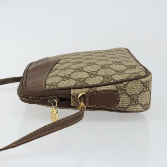 GUCCI GG Canvas Shoulder Bag PVC Leather Beige Auth sw1583