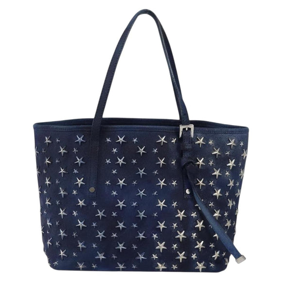 Jimmy Choo Studs Tote Bag Coated Canvas Blue Auth sw1589