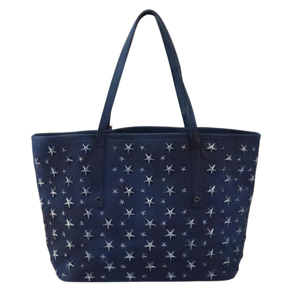 Jimmy Choo Studs Tote Bag Coated Canvas Blue Auth sw1589