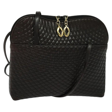 BALLY Quilted Shoulder Bag Leather Dark Brown Auth sw159