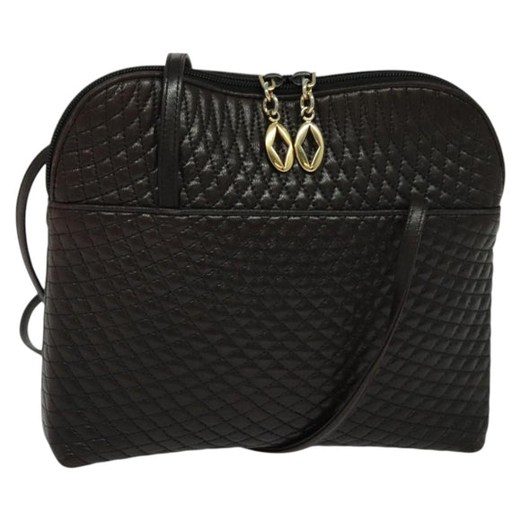 BALLY Quilted Shoulder Bag Leather Dark Brown Auth sw159