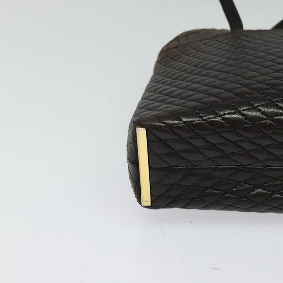BALLY Quilted Shoulder Bag Leather Dark Brown Auth sw159